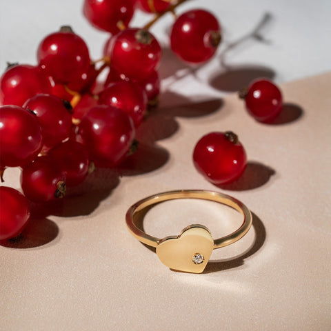 Heart ring with zirconia in 18K yellow gold