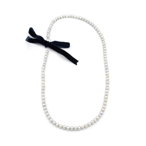 Midi cultured gray pearl necklace, 14k white gold - 58cm