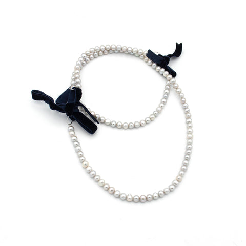 Midi cultured gray pearl necklace, 14k white gold - 58cm