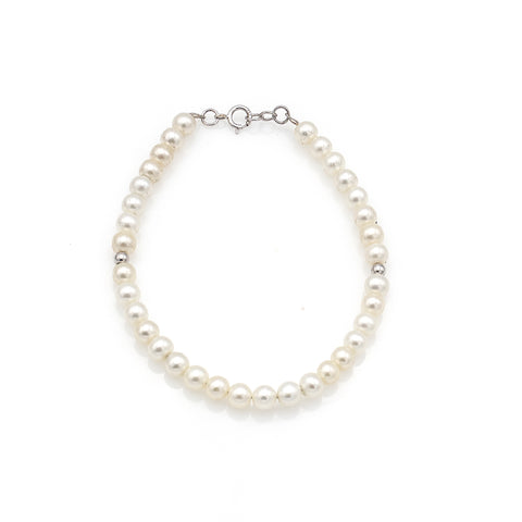 White pearl cultured bracelet 14k white gold closure