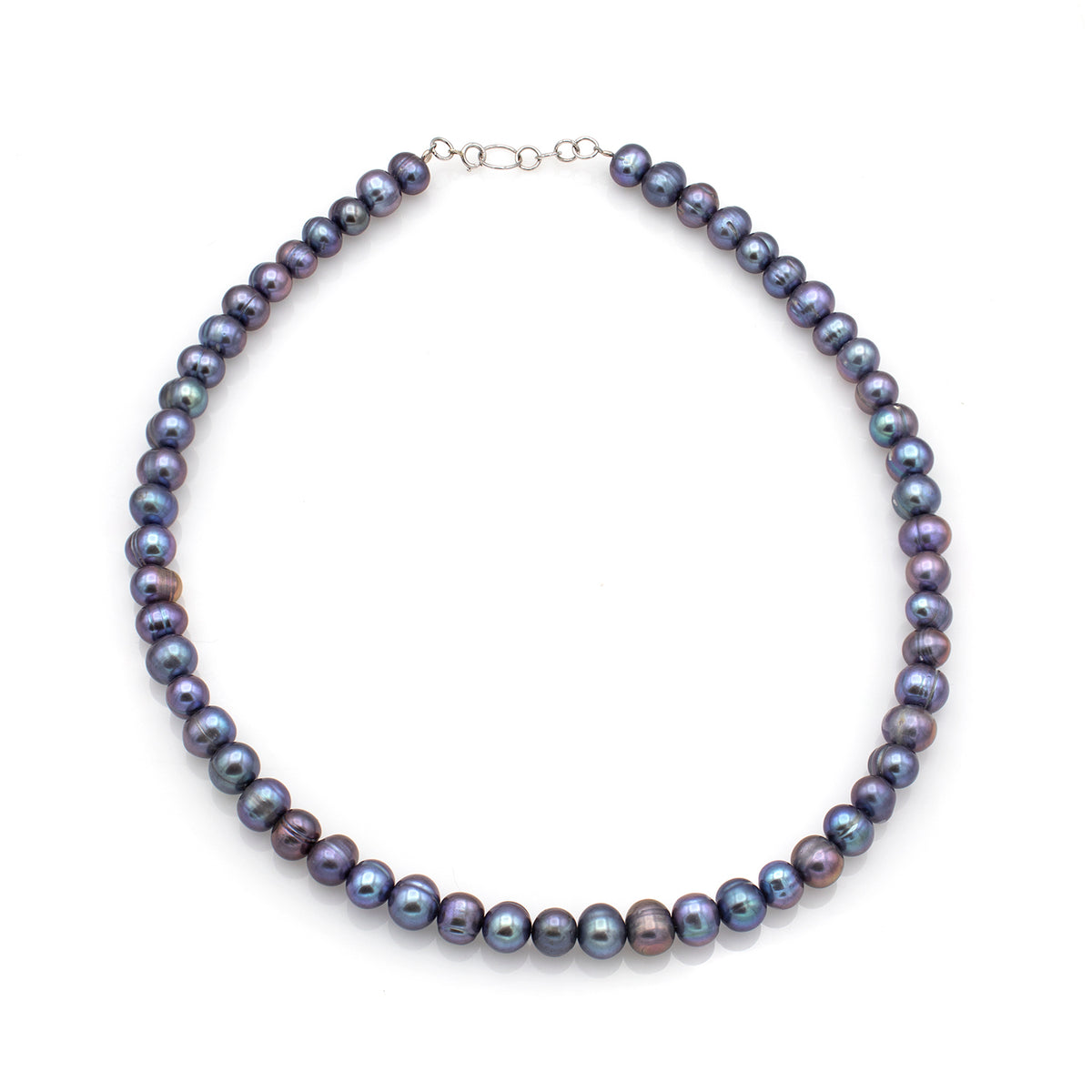 Midi cultured gray pearl necklace, 14k white gold - 38cm