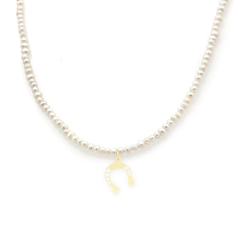 Midi cultured gray pearl necklace, 14k white gold - 38cm