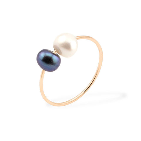 14K yellow gold Dot Ring with Pearl