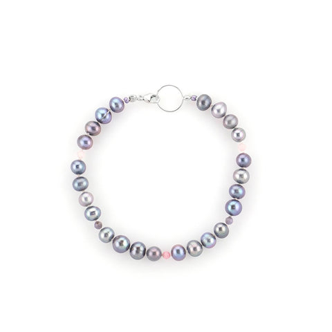 Purple cultured pearl bracelet 14k white gold closure