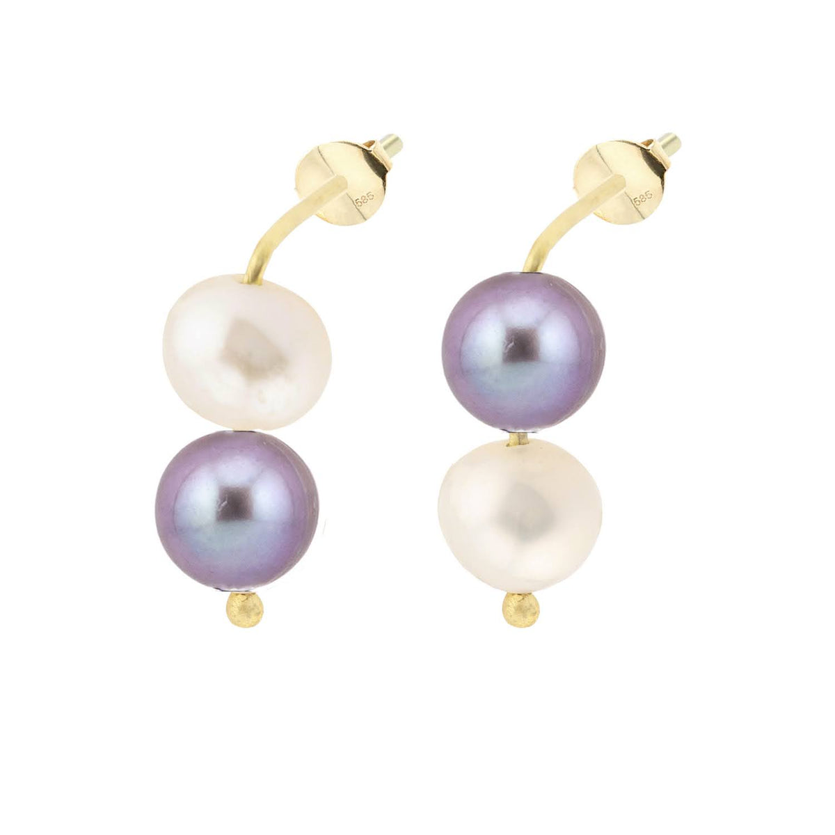 White pearl earrings 14K yellow gold