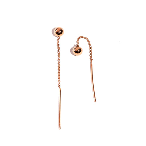 Ball earrings with 14k rose gold chain and rod