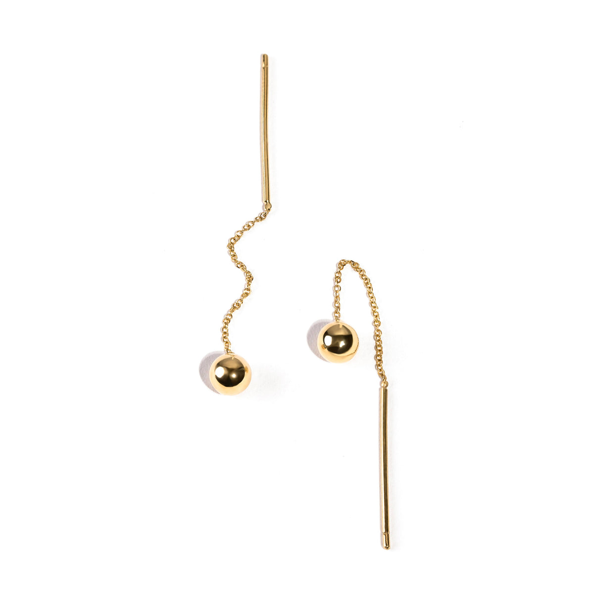 Ball earrings with 14k yellow gold chain and rod