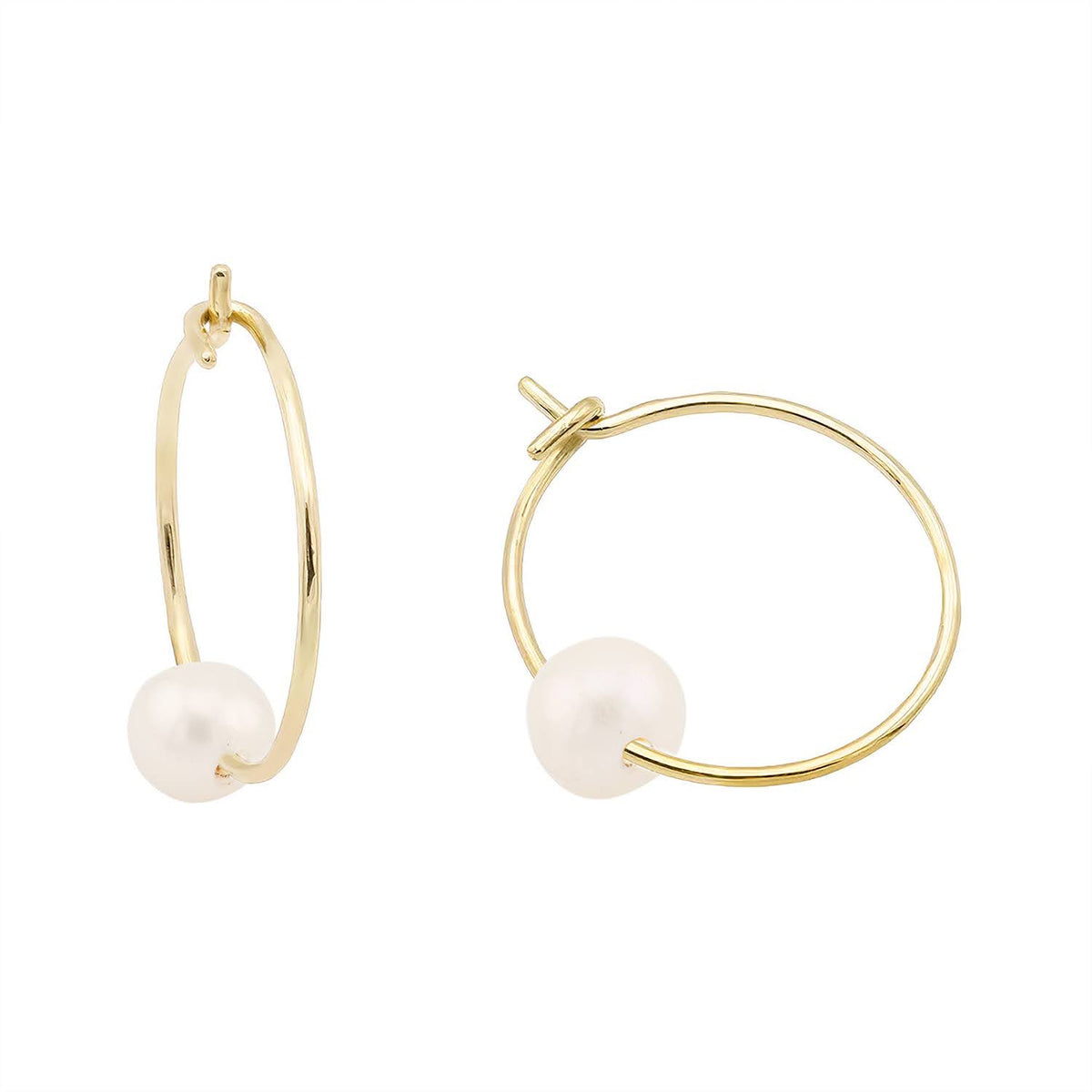 Creole earrings with white Pearl 14k yellow gold
