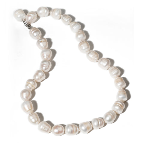 White pearl cultured pearl necklace 18k white gold - 45cm