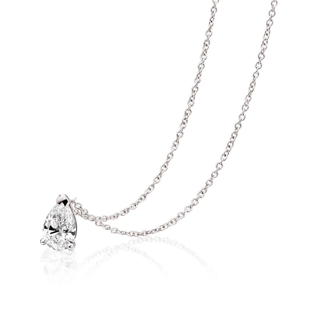 Lantisor cu diamant pear 0.18ct din aur alb de 18k