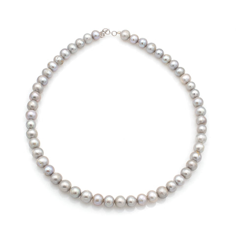 Midi cultured gray pearl necklace, 14k white gold - 38cm