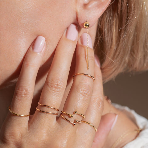 Ball earrings with 14k yellow gold chain and rod