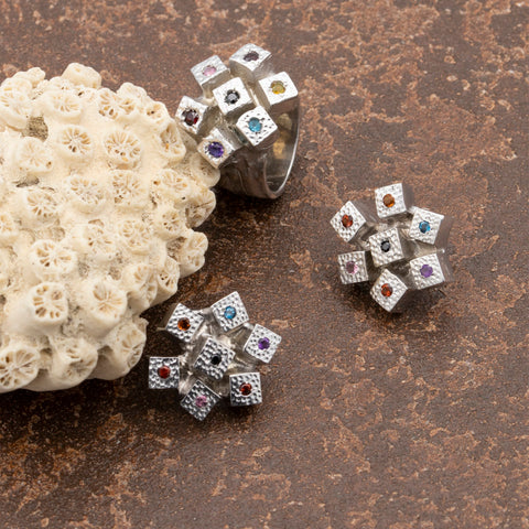 Set butoni Coral Argint 925 cu pietre semipretioase