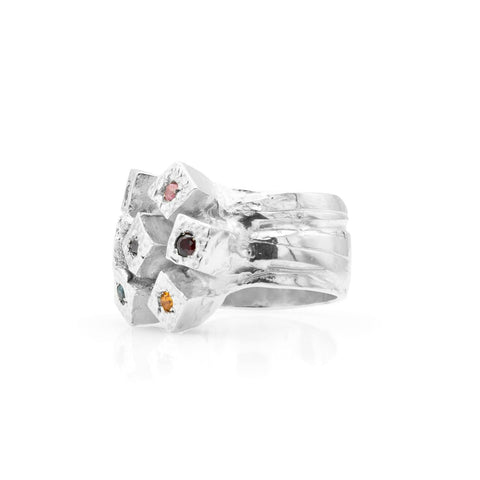 Coral ring Silver 925 with semi-precious stones